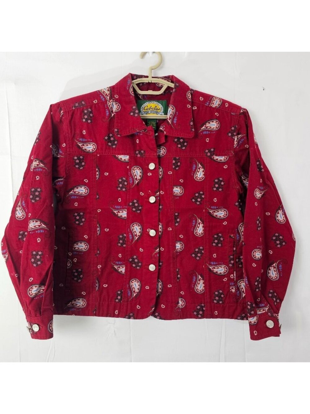 Cabelas Button Up Shirt Womens S Red Paisley Western Long Sleeve Cotton Top - Picture 1 of 9